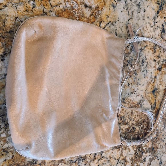 Women's vintage boho Violette Nozieres bag 11"X13", tan and pink leather. Used - Picture 5 of 13